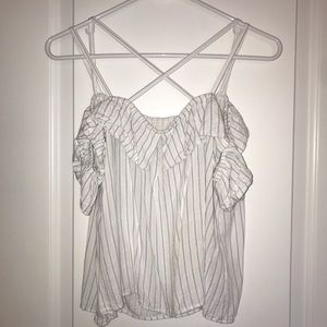 Blue Striped Off the Shoulder Shirt